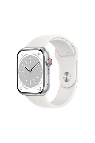 Apple Watch Series 8 GPS + Cellular 45 mm Silver Aluminum Case with White Sport Band - Regular