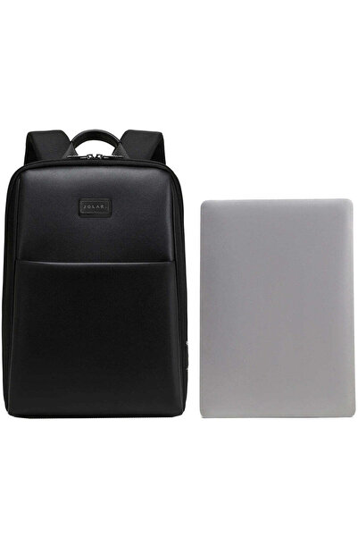 JOLAR. Rucsac unisex subțire pentru laptop de 15,6", cu port USB de tip C, microfibră cu elemente din piele