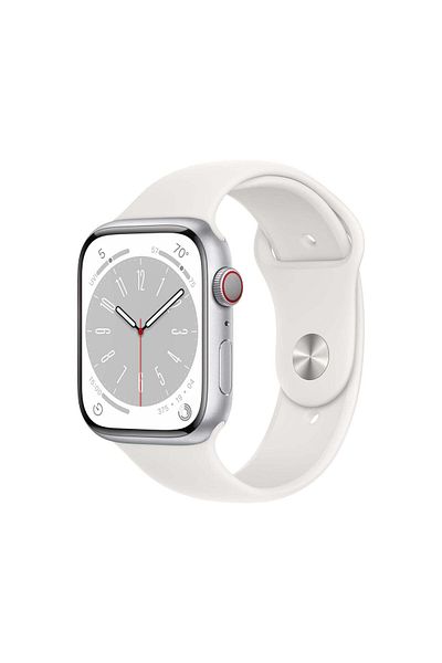 Apple Watch Series 8 GPS + Cellular 45 mm Silver Aluminum Case with White Sport Band - Regular