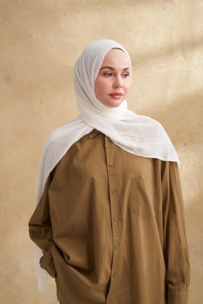 ARMANDA MÜSLİN YAPRAK DESEN ŞAL - EKRU