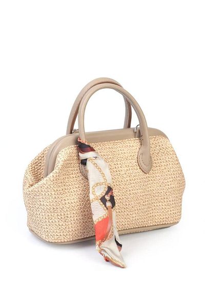 chocolatebag Women's Burslu Scarf Detailled Straw Hanger Bag