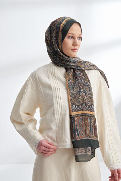 ARMANDA Imported Voile Vintage Pattern Shawl - Cashmere Khaki