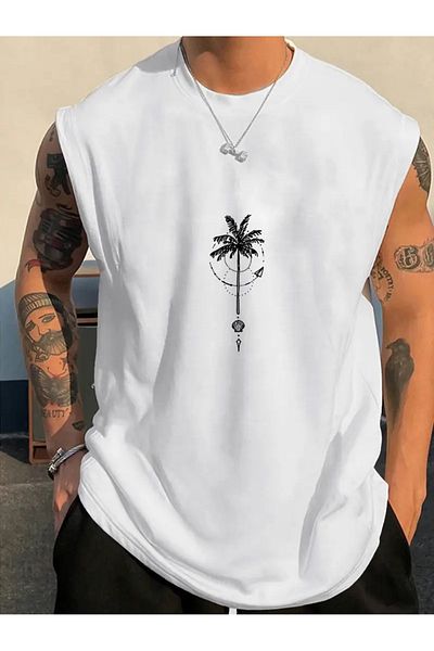 bellanova Tropical Palm Tree Printed Sleeveless Tank Top for Men - Breathable Loose