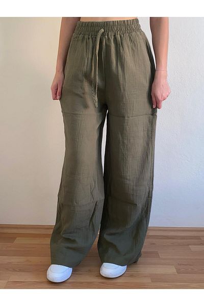 Mixray Muslin Palazzo Women's Trousers with Elastic Waist