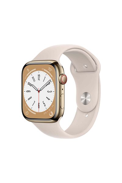 Apple Watch Series 8 GPS + Cellular 45 mm Gold Stainless Steel Case with Starlight Sport Band - Regu