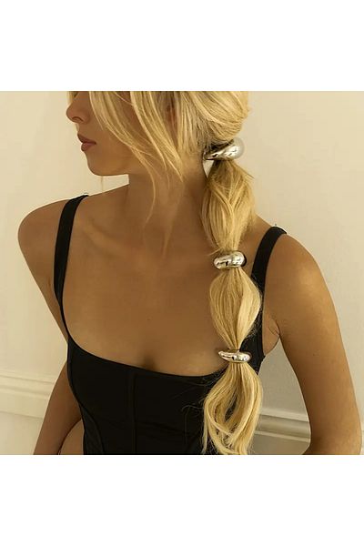 Atılgan Grp 3 Pieces of Stylish Silver Metal Hair Clips, Silver Curved 3-Piece Hair Clip Set
