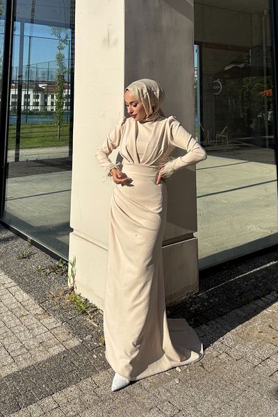 Tarzım Tuba Tailed Zara Fabric Sleeves Tassel Hijab Evening Dress