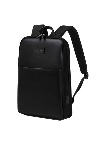 JOLAR. Rucsac unisex subțire pentru laptop de 15,6", cu port USB de tip C, microfibră cu elemente din piele