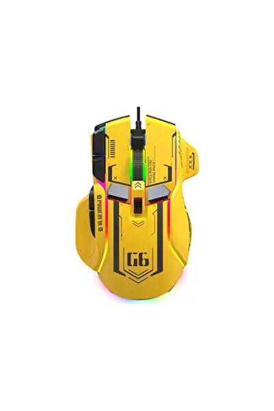 OEM G6 RGB Gaming Mouse, Yellow, 10 Programmable Buttons, Adjustable 12800 DPI, LED Lighting, Ergonomic