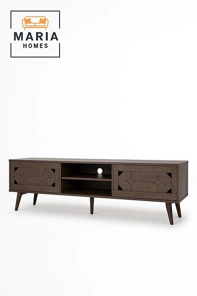 MARIA HOMES Modern Walnut Wood-Look TV Stand 160x54 cm with Decorative Cabinets and Shelves