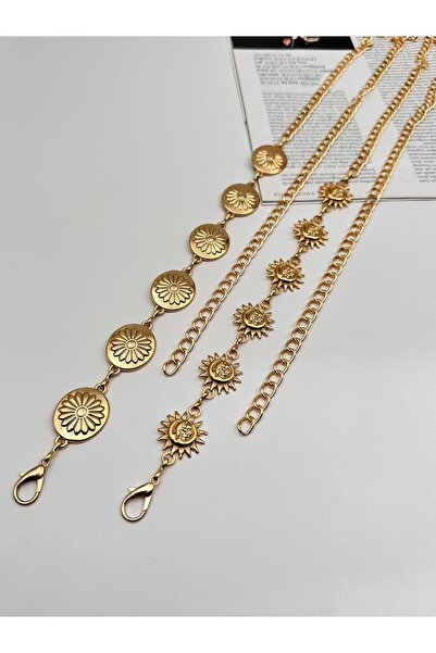 MODAM HİFA Sun - Flower Pattern Set of 2 Chain Belt Women's Belt Dress Belt Shirt Belt Coat Belt
