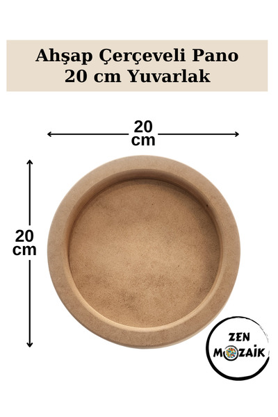 Zen Mozaik Doğal Ahşap Çerçeveli Yuvarlak Pano - Çap 20 cm