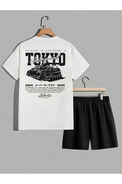 AEMİ Unisex Tokyo Car Printed Oversize T-Shirt Shorts Set