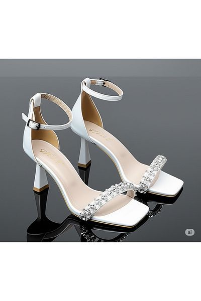 leopar by çetinay Diamond Stone Detailed Satin Heeled Women's Shoes – Stylish Design Suitable for Night & Invitation Combinations