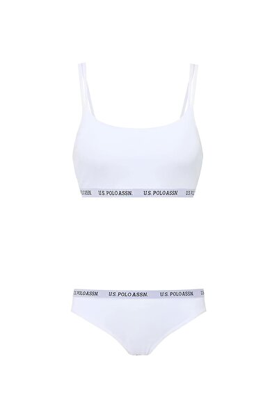 U.S. Polo Assn. Women's Sports Bustier and Shorts Set - White Color, Comfortable Cotton Set