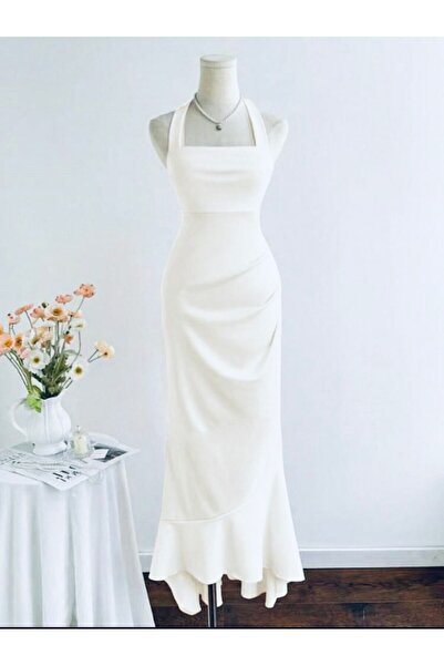 Dressco Melissa - Boyundan Bağlamalı Balık Form Volanlı Maxi Elbise