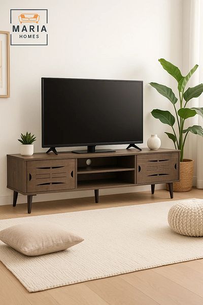MARIA HOMES Modern Walnut Wood-Look TV Stand 180x50 cm with Storage & Cable Management
