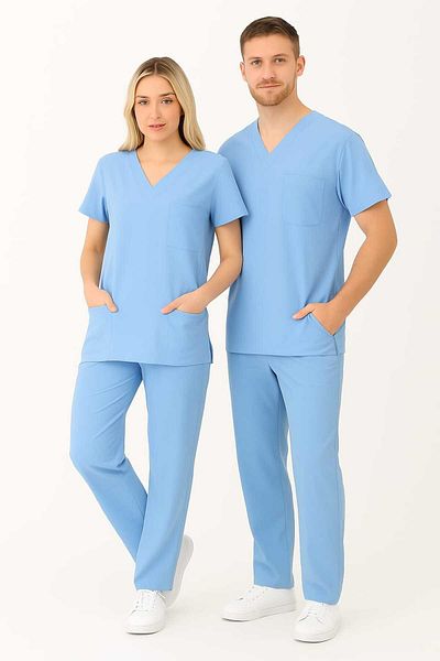 PIQUE Albastru Lycra Unisex Manecă Liliac Asistentă și Doctor Uniform Scrubs