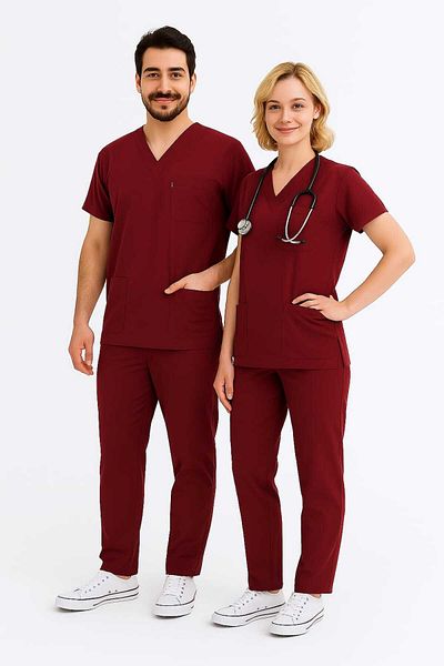 PIQUE Bordeaux Lycra unisex cu mâneci liliac pentru asistentă și medic