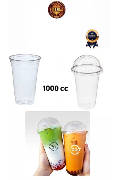 figanlar ambalaj 1000Cc Largest Size Plastic Pet Lemonade/Milkshake Cup 25 Pieces with Lid