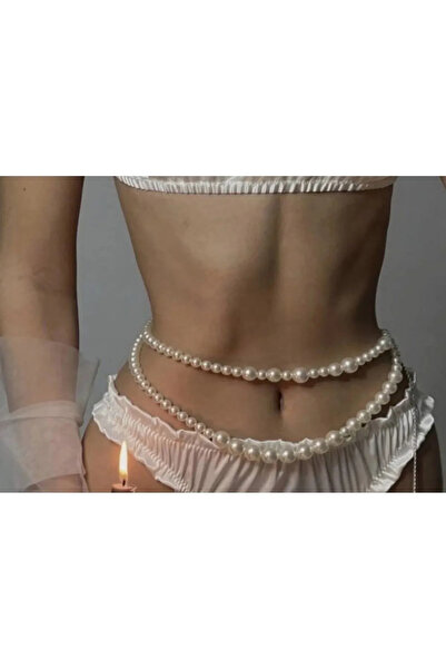 Chic Charms Düz Sade Model İnci Boncuk Bel Zinciri Kemer