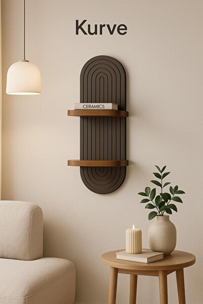 LUBAN Curve -54x14 Antrasit-ceviz Dekoratif Duvar Rafı-bohem Tarz-salon, Mutf...