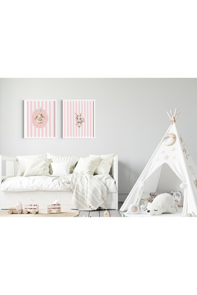 VOBA STORE 2 PARÇA ÇOCUK ODASI İÇİN TAVŞAN TEMALI MDF TABLO SETİ
