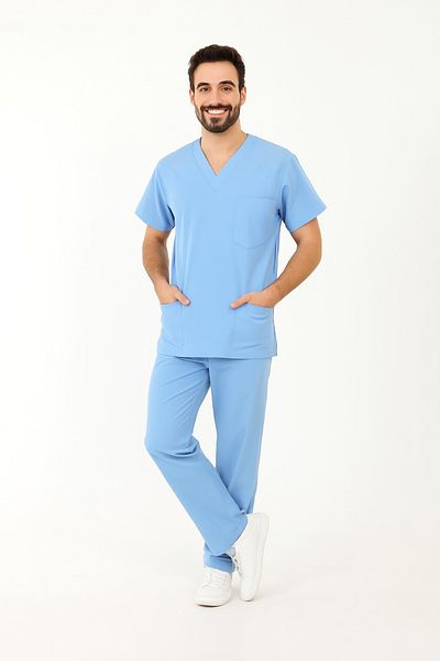 PIQUE Albastru Lycra Unisex Manecă Liliac Asistentă și Doctor Uniform Scrubs