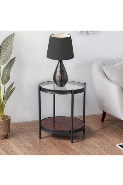 private house Set of 2 single-serve tables with a glass top and brown wood