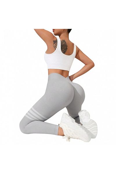 OEM Colanti Model Jambiere cu Dungi, Talie Inalta si Efect Push-Up. Gri - L