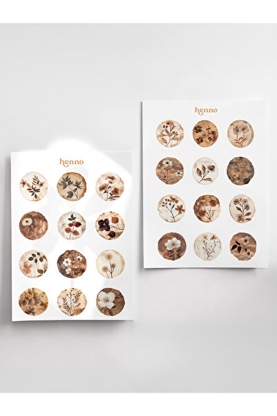 Henno Vintage Dallar ve Çiçek Temalı Sticker Seti (2'li set A6) | Ajanda, Pla...