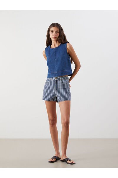 LC Waikiki Vizyon New Season Standard Fit Striped Women's Jean Shorts