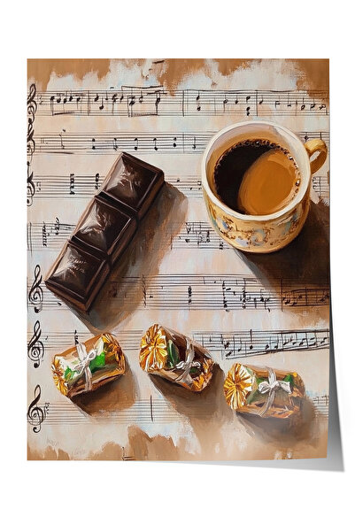 Zestia Poster fără ramă, ceașcă de cafea, note muzicale și ciocolată, poster ...