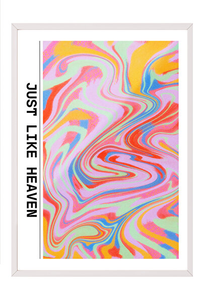 Zestia Tablou înrămat alb, text „Just Like Heaven”, poster cu model de valuri...