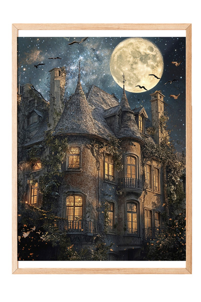 Zestia Πίνακας με ξύλινο πλαίσιο, Κάστρο και Σελήνη, Νυχτερινό τοπίο, Αφίσα σ...