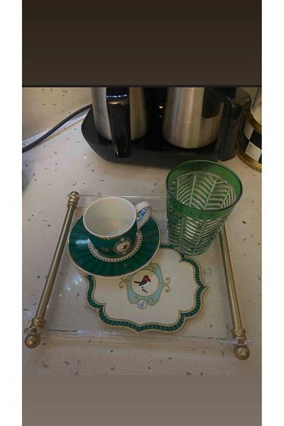 innossa pleksi dekorasyon Pipe Handle Brass Plated Transparent Plexi Single Person Presentation Tray