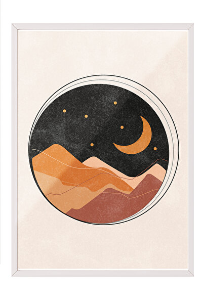 Zestia Tablou înrămat alb, peisaj deșertic și lună, poster în stil minimalist...