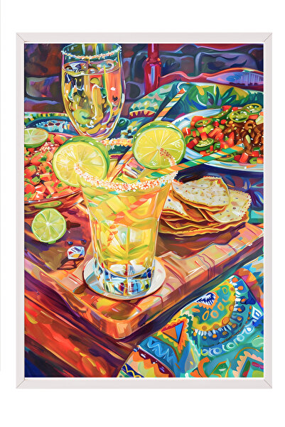 Zestia Πίνακας με λευκό πλαίσιο, ποτήρι κοκτέιλ, ποτό με λεμόνι, ζωντανή λεπτ...