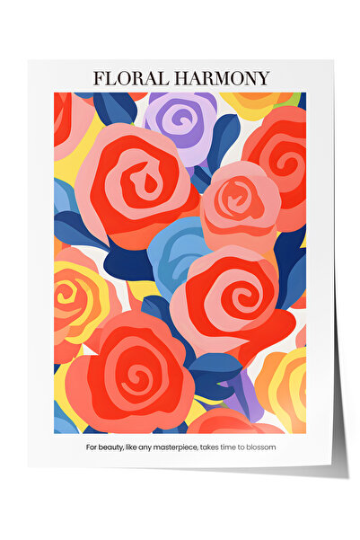 Zestia Poster bez okvira, šarene ruže, tekst o cvetnoj harmoniji, moderni gra...