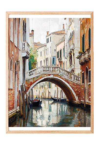 Zestia Tablou cu ramă din lemn, Canalul și podul Veneției, Poster în stil acu...