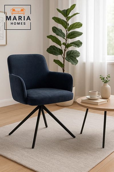 POWEREX Dark Blue Swivel Accent Chair – Modern Velvet Armchair with Metal Legs for Living or Office
