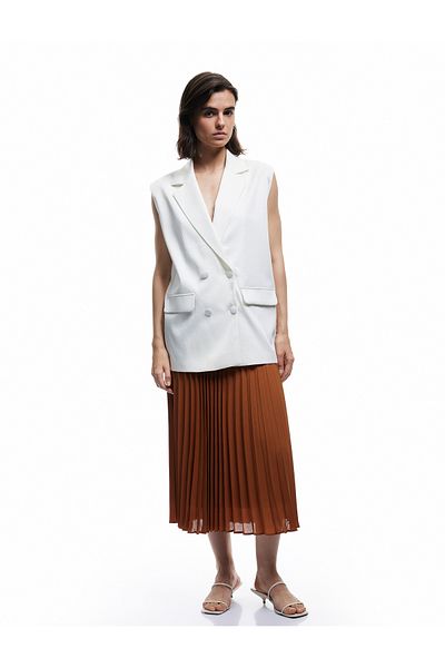 Koton Lined Crepe Fabric High Waist Midi Slim Pleated Skirt