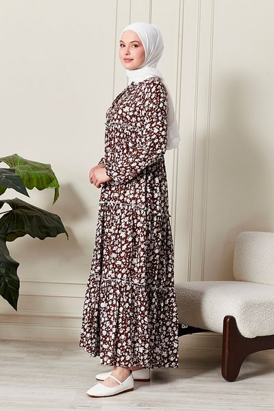 fistan Skirt Layered Flower Patterned Gypsy Viscose Dress Hijab Dress Mother's Dress Prayer Dress