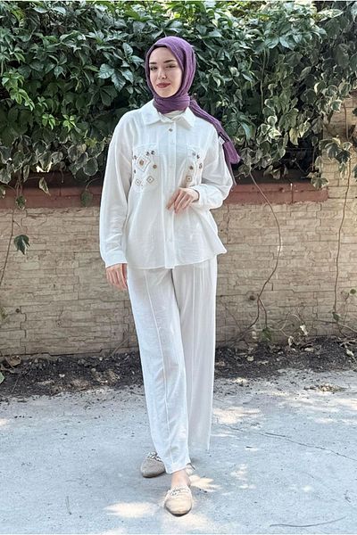 Moda Rosa 25Y7538 - Ecru - Pocket Embroidered Suit