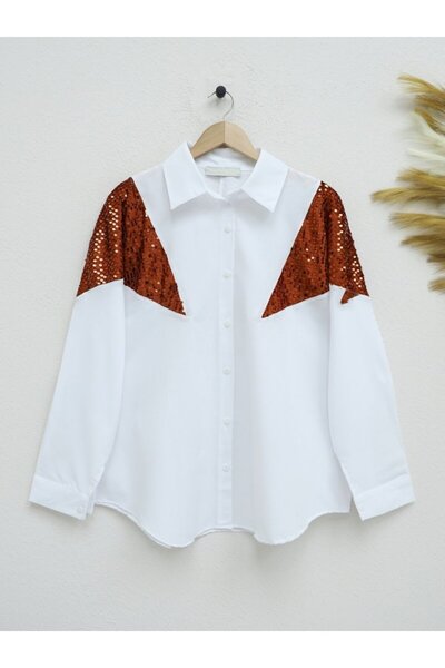 Moda Ebrar Sequin detailed loose shirt - brick