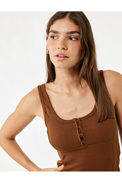 Koton Cămașă din bumbac slim fit cu decolteu în U cu detaliu de acoperire fro...