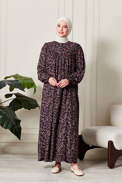 fistan Floral Print Round Robe Mother Hijab Dress