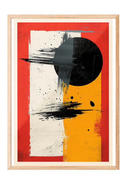 Zestia Tablou cu ramă din lemn, geometric minimalist, tonuri roșii și negre P...