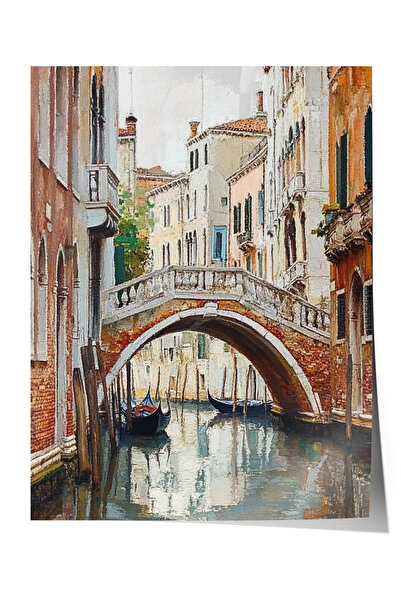 Zestia Αφίσα χωρίς πλαίσιο, Βενετσιάνικο κανάλι και γέφυρα, αφίσα σε στυλ ακο...