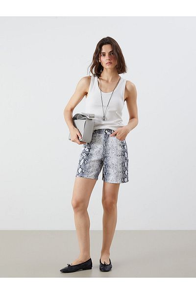 LC Waikiki Standard Fit Snakeskin Pattern Women's Jean Shorts